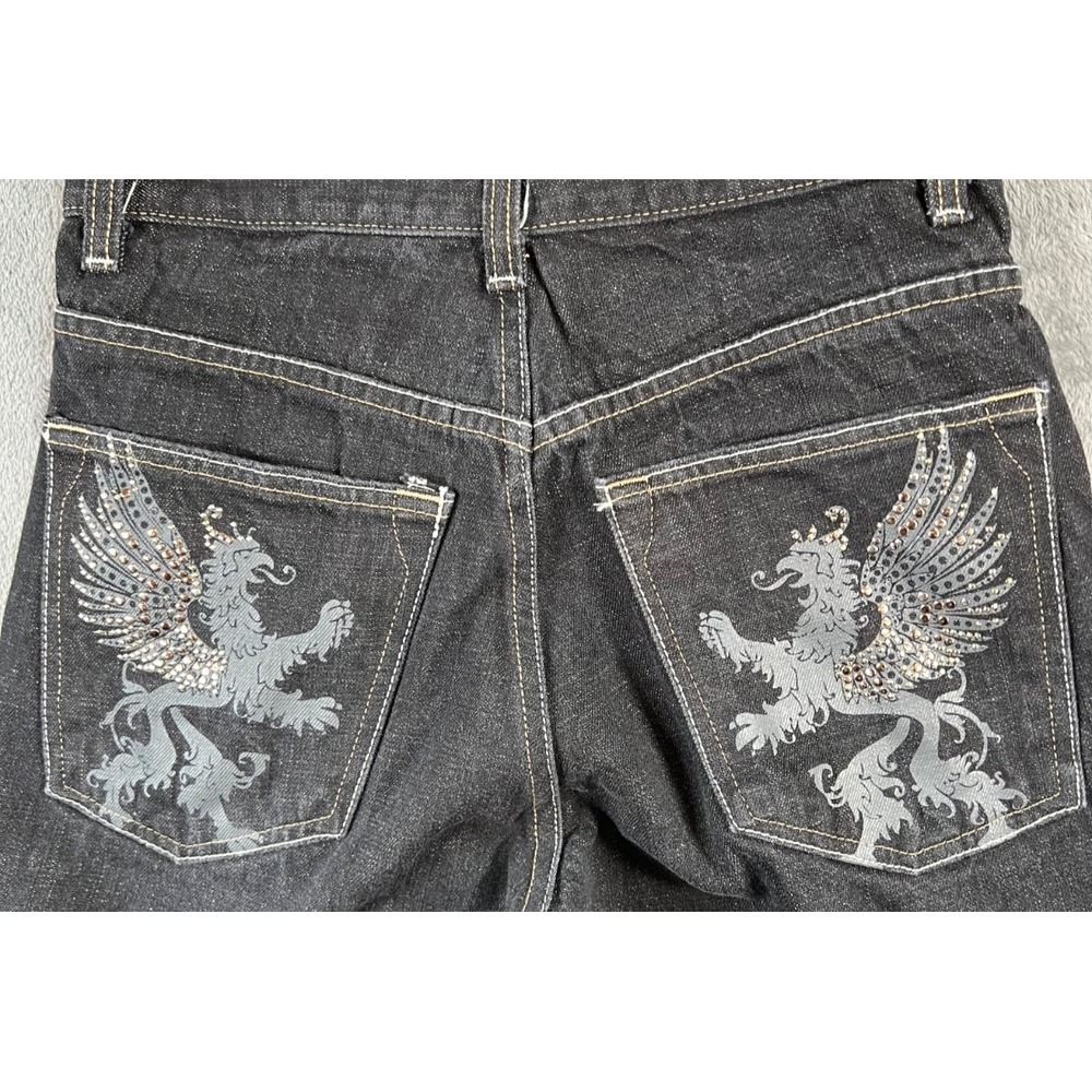 Avirex Jeans Mens 30x32 fits 30x30 Black Denim Embroidered Griffin Bling Y2K